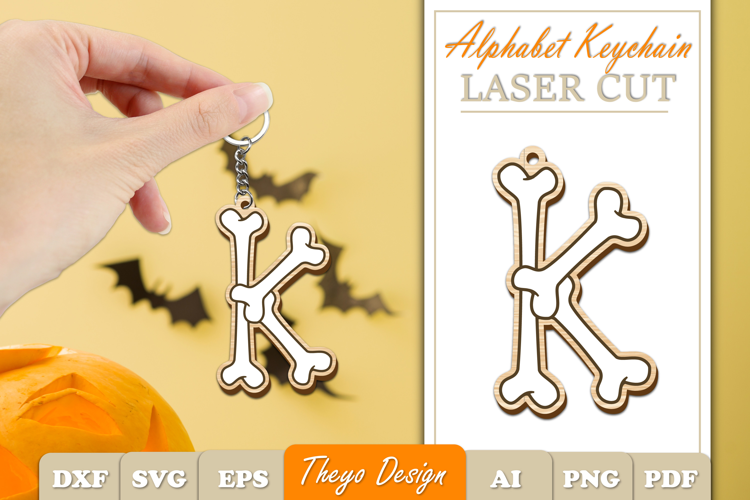 Halloween Aphabet Keychain LaserCut Letter K| Bone Keychain