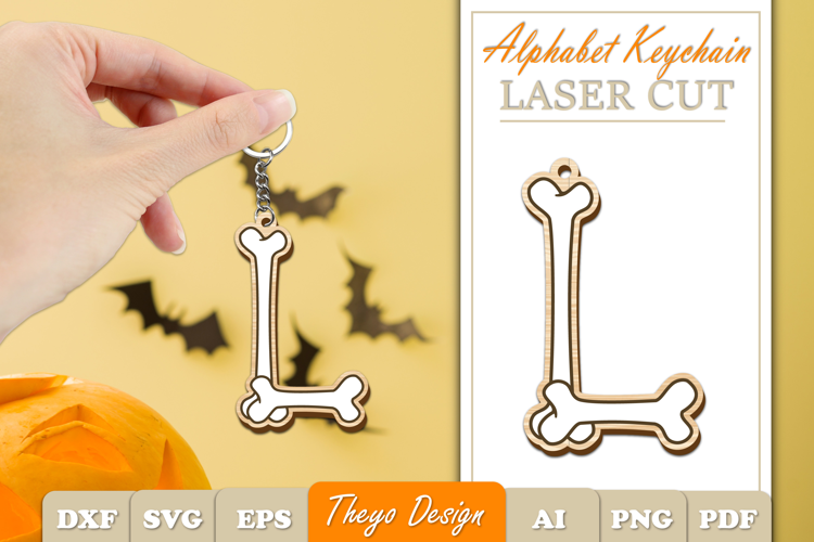 Halloween Aphabet Keychain LaserCut Letter L| Bone Keychain