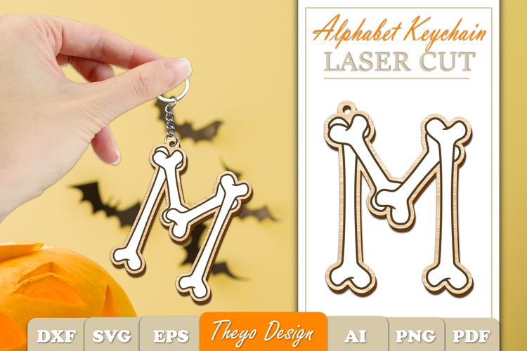 Halloween Aphabet Keychain LaserCut Letter M| Bone Keychain