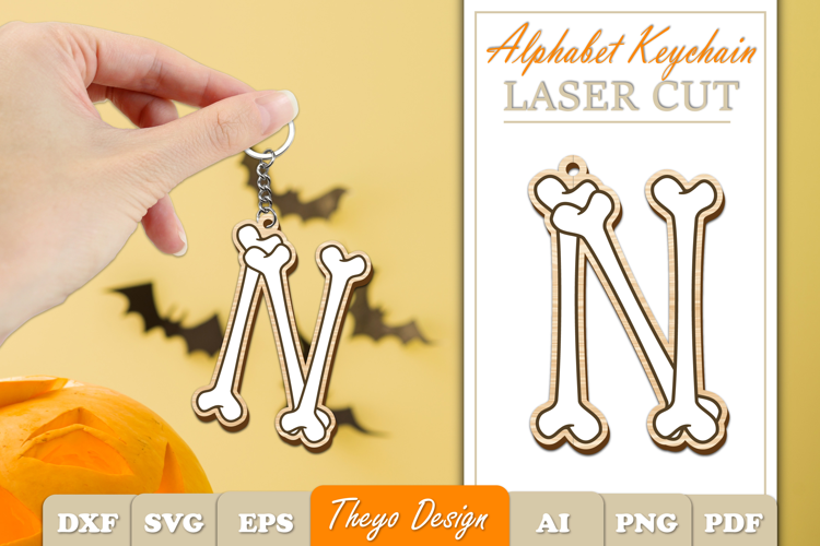 Halloween Aphabet Keychain LaserCut Letter N| Bone Keychain