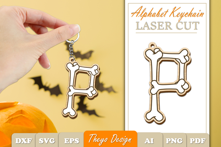 Halloween Aphabet Keychain LaserCut Letter P| Bone Keychain