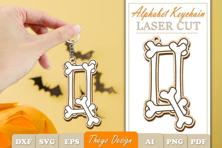 Halloween Aphabet Keychain LaserCut Letter Q| Bone Keychain