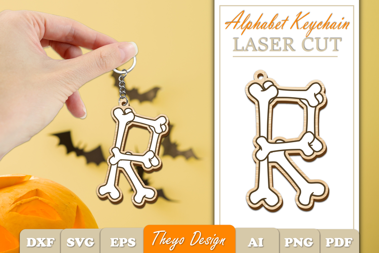 Halloween Aphabet Keychain LaserCut Letter R| Bone Keychain