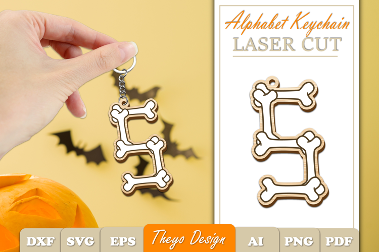 Halloween Aphabet Keychain LaserCut Letter S| Bone Keychain