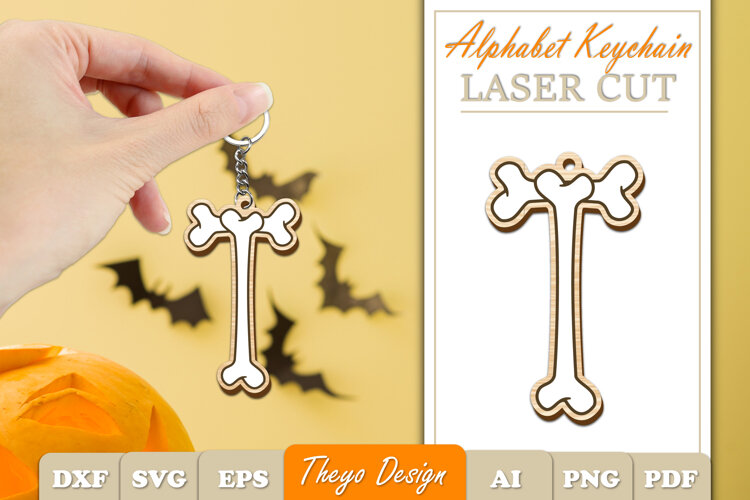 Halloween Aphabet Keychain LaserCut Letter T| Bone Keychain example image 1