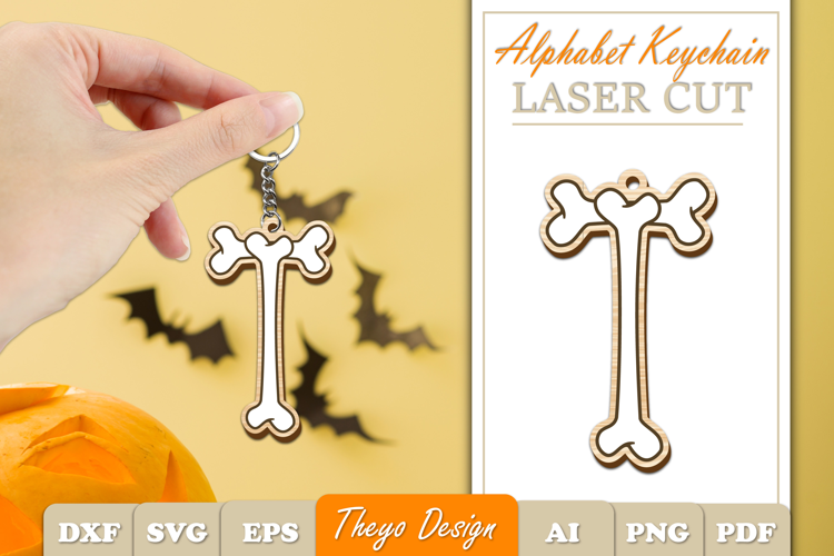 Halloween Aphabet Keychain LaserCut Letter T| Bone Keychain