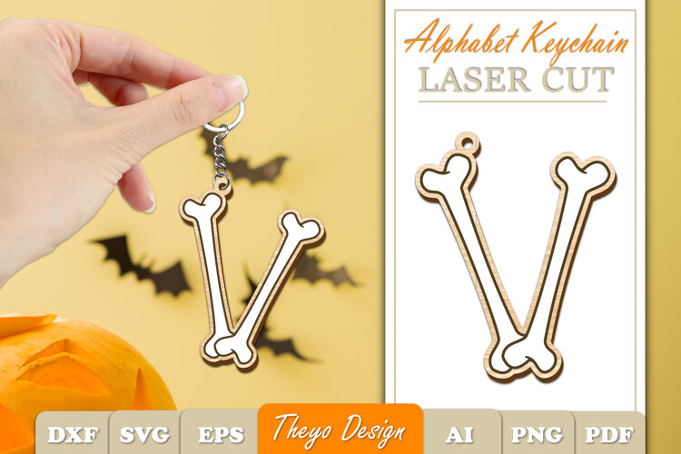Halloween Aphabet Keychain LaserCut Letter V| Bone Keychain example image 1