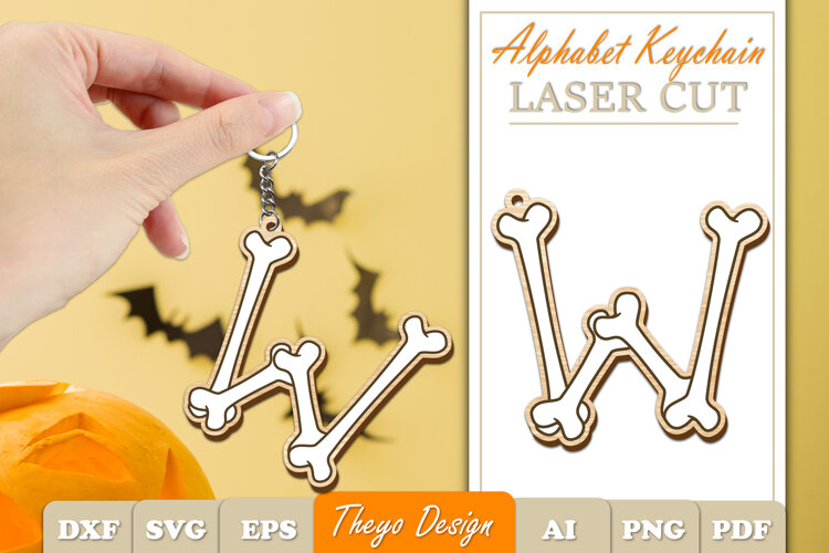 Halloween Aphabet Keychain LaserCut Letter W| Bone Keychain example image 1
