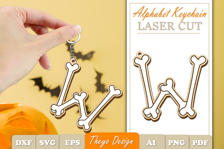 Halloween Aphabet Keychain LaserCut Letter W| Bone Keychain