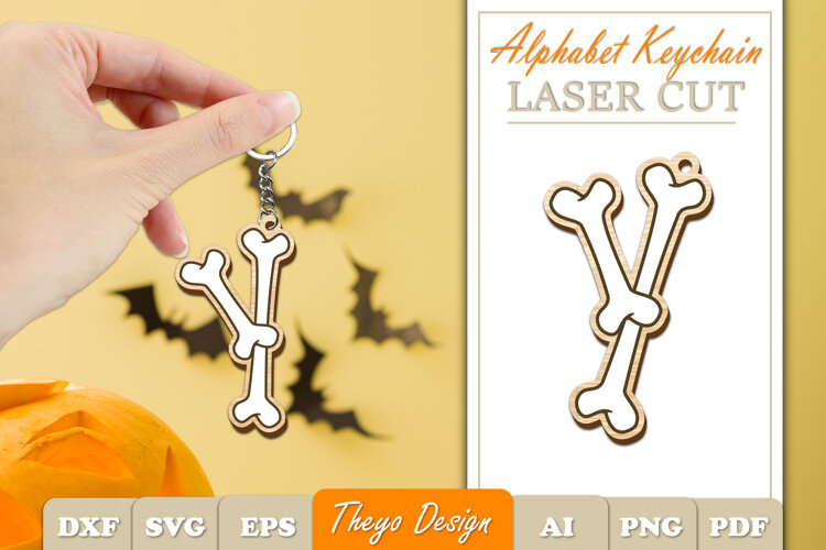 Halloween Aphabet Keychain LaserCut Letter Y| Bone Keychain example image 1