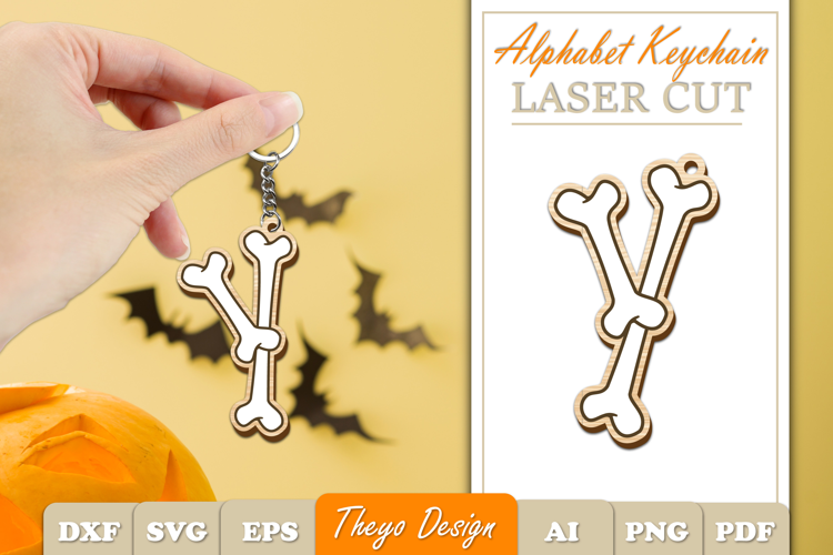 Halloween Aphabet Keychain LaserCut Letter Y| Bone Keychain