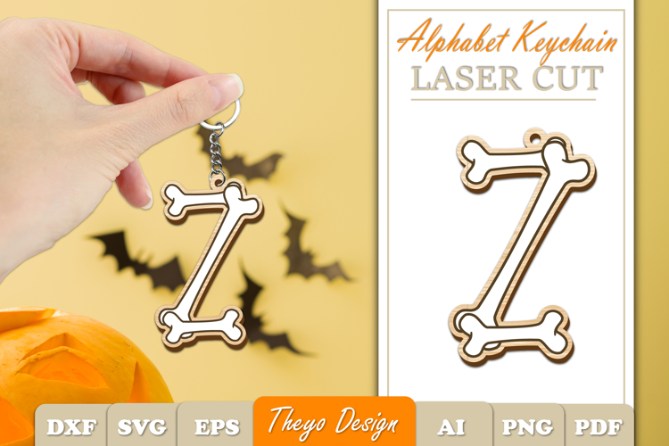 Halloween Aphabet Keychain LaserCut Letter Z| Bone Keychain