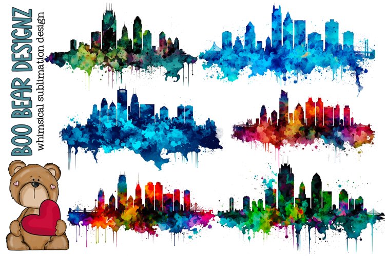 Detroit Michigan Skyline Watercolor Sublimation design