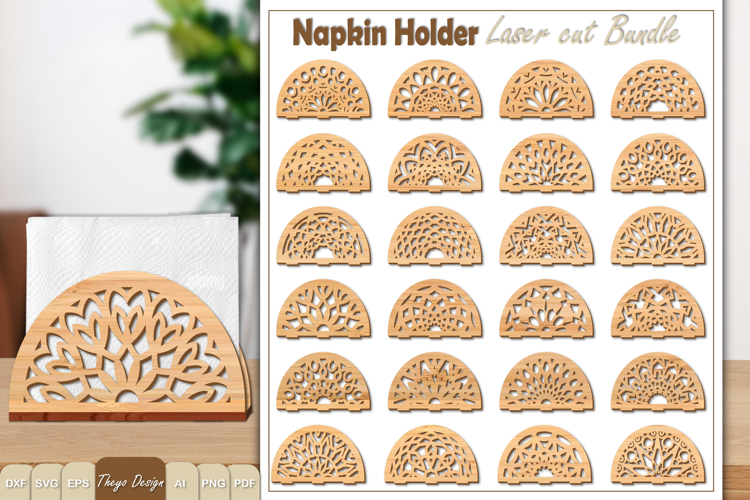 Wooden Napkin Holder Laser Cut | Mandala Napkin Bundle