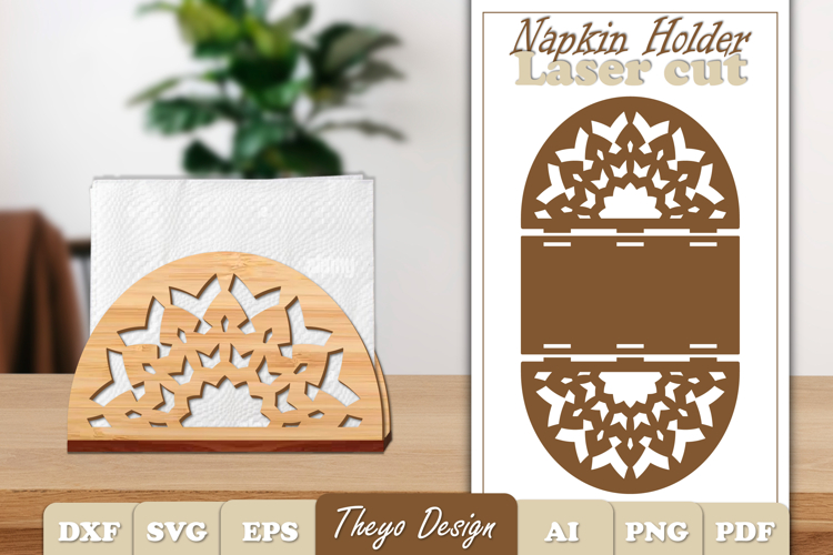 Wooden Napkin Holder Laser Cut | Mandala Napkin Holder SVG