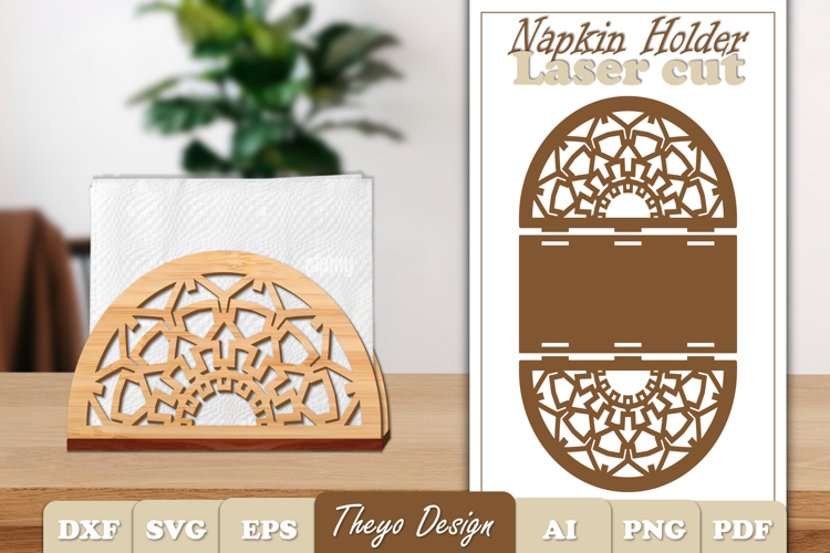 Wooden Napkin Holder Laser Cut | Mandala Napkin Holder SVG