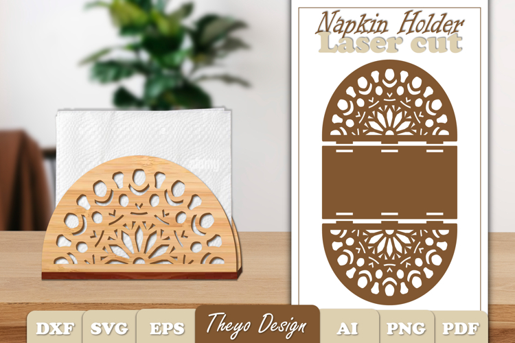 Wooden Napkin Holder Laser Cut | Mandala Napkin Holder SVG
