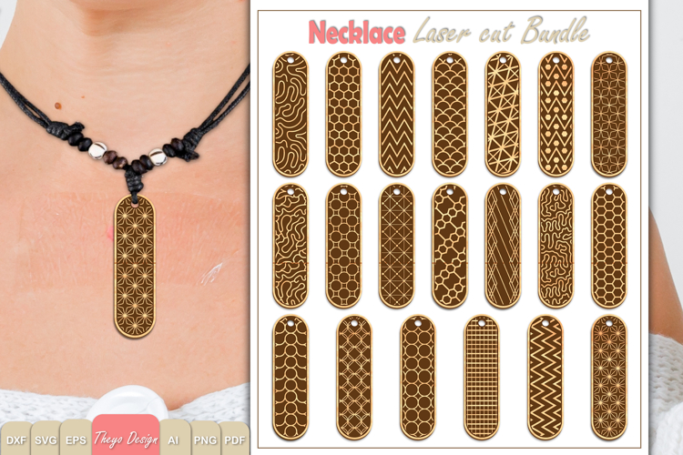 20 Design Wooden Laser Cut Necklace SVG Bundle example image 1