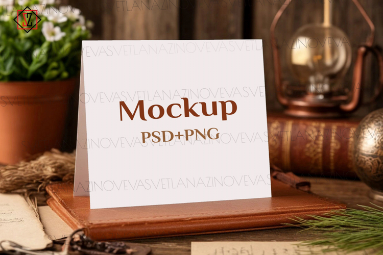 Mockup card on a retro background. PSD & PNG
