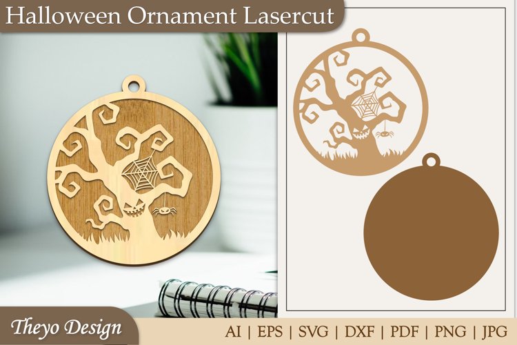Halloween Laser Cut Ornament | Halloween Ornament SVG example image 1