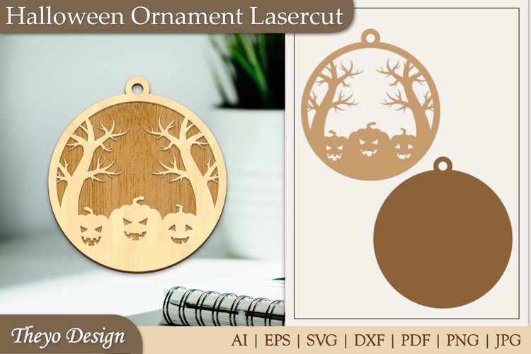 Halloween Laser Cut Ornament | Halloween Ornament SVG example image 1