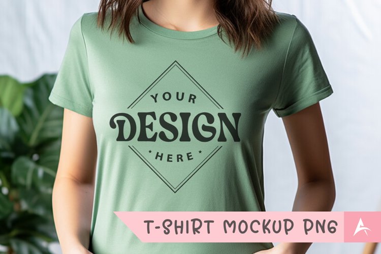 Bella Canvas 3001 light green color t-shirt mockup example image 1