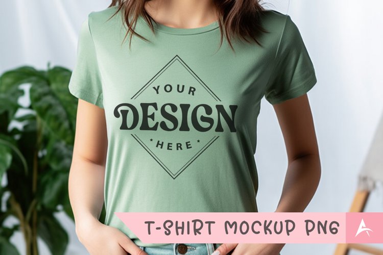 Bella Canvas 3001 light green color t-shirt mockup example image 1