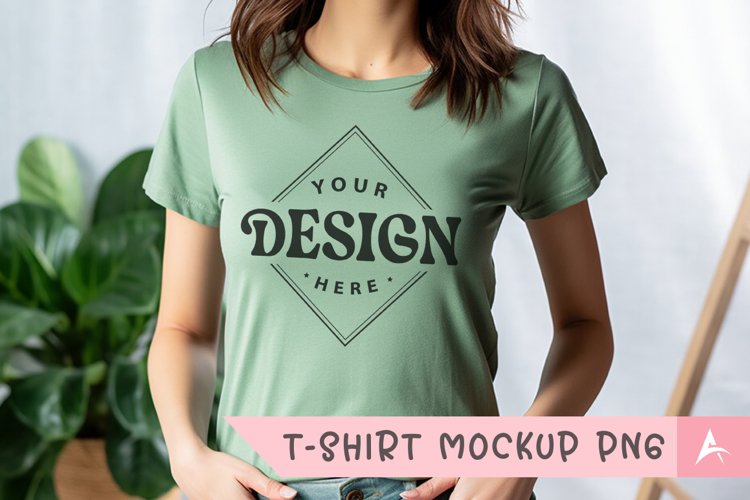 Bella Canvas 3001 light green color t-shirt mockup example image 1