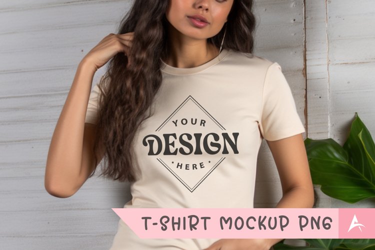 Bella Canvas 3001 cream color t-shirt mockup example image 1