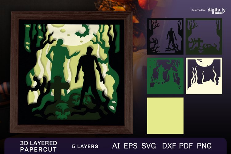 3D Halloween Zombie Scene Layered Papercut