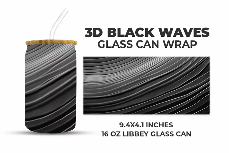 3D Black Waves Glass Can Wrap