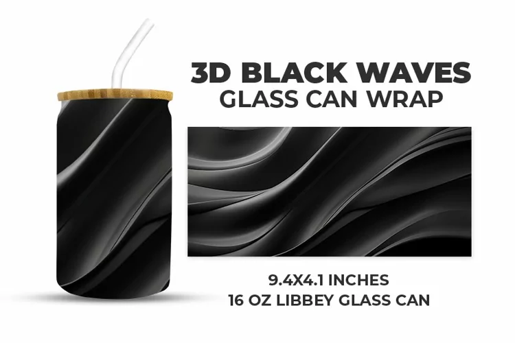 3D Black Waves Glass Can Wrap