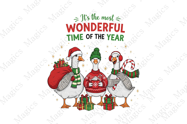 Christmas Goose Trio Illustration PNG