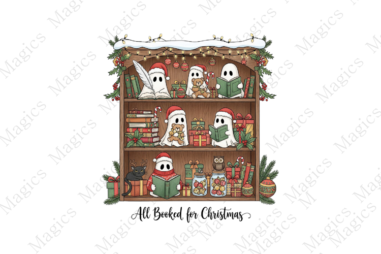 Cute Ghosts Reading for Christmas Png