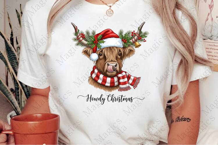 Highland Cow Merry Christmas PNG