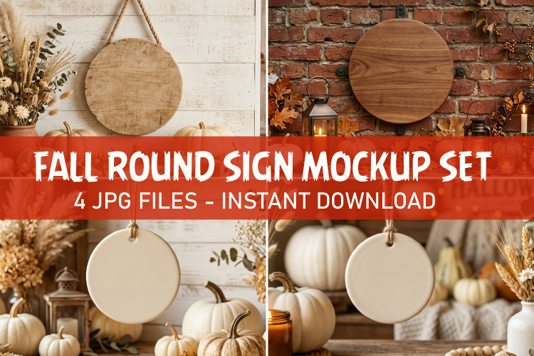 Fall Round Sign Mockup Set - Autumn Sign Mockup JPG PNG