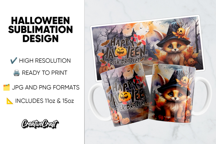 Halloween Sublimation Design, printable mug wrap 11oz - 15oz