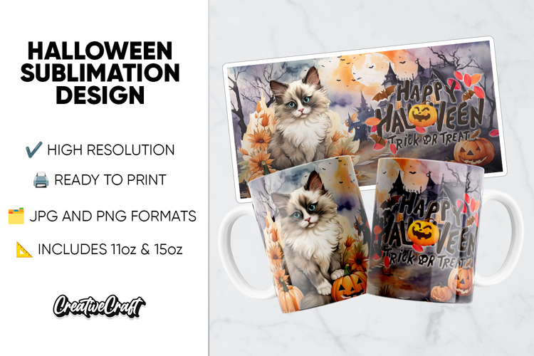 Halloween Sublimation Design, printable mug wrap 11oz - 15oz