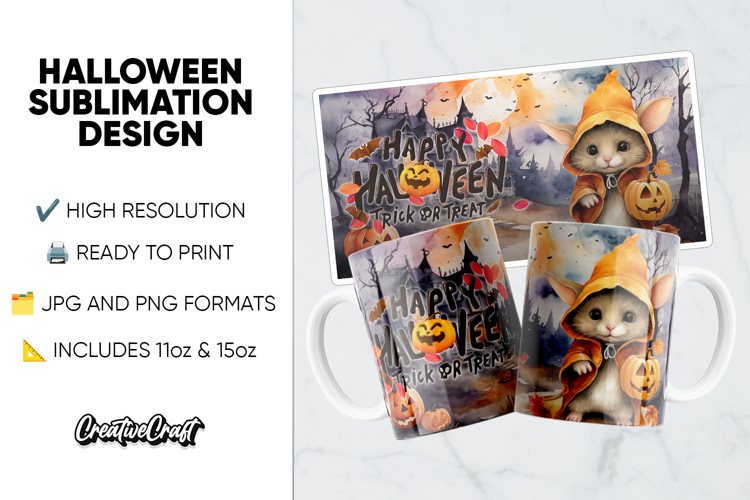 Halloween Sublimation Design, printable mug wrap 11oz - 15oz