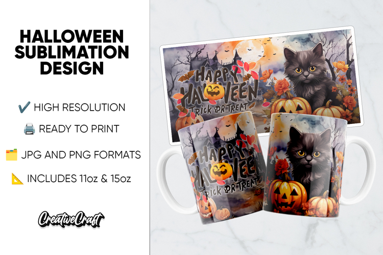 Halloween Sublimation Design, printable mug wrap 11oz - 15oz