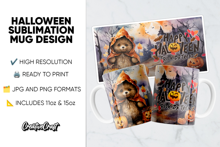 Halloween Sublimation Design, printable mug wrap 11oz - 15oz