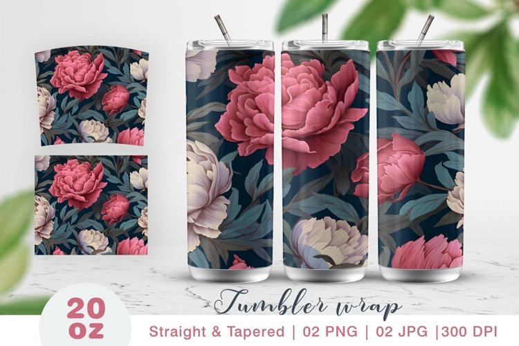 Peony floral tumbler wrap, tumbler sublimation