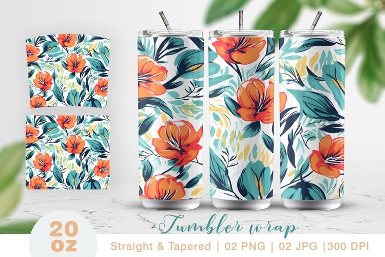 Abstract Floral tumbler wrap, tumbler sublimation