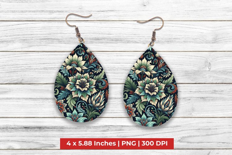 Digital Floral Teardrop Earrings