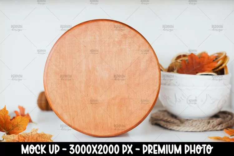 Autumn Round Wooden Sign Mockup, Round Sign