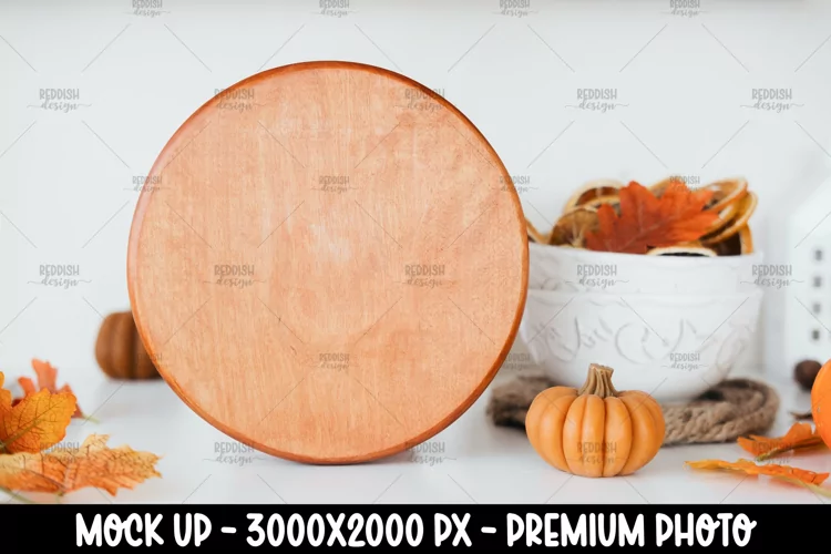 Autumn Round Wooden Sign Mockup, Round Sign