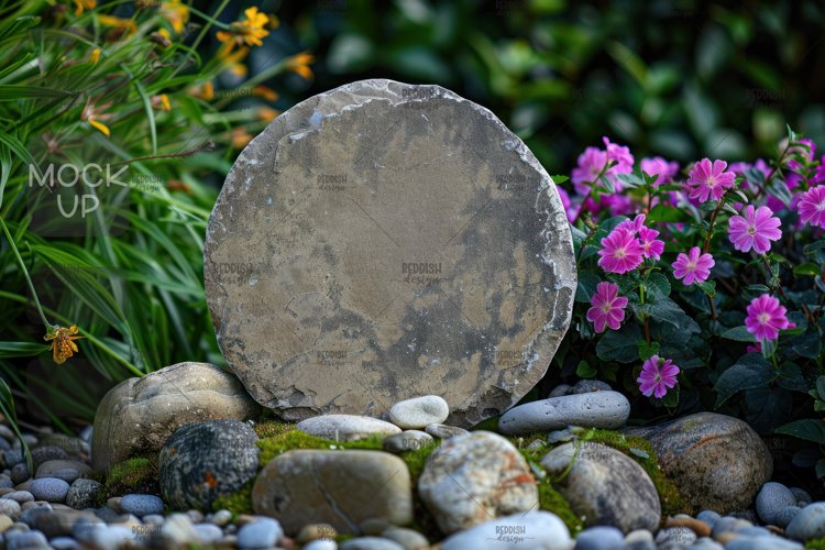 Round Black Stone Sign Mockup, Round Sign example image 1