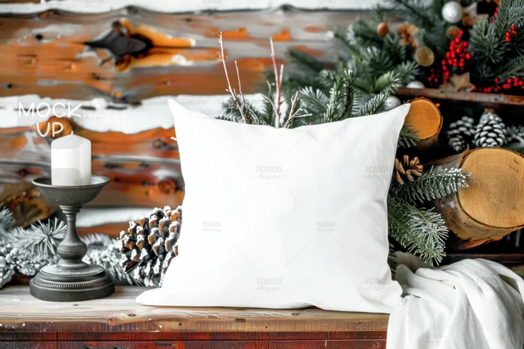 Christmas Pillow Photo Mockup I Blank Pillow Mockup