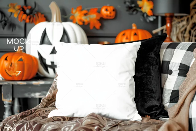 Halloween Pillow Photo Mockup I Blank Pillow Mockup