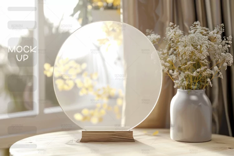 Round Acrylic Table Sign Mockup, Acrylic Table Wedding Sign